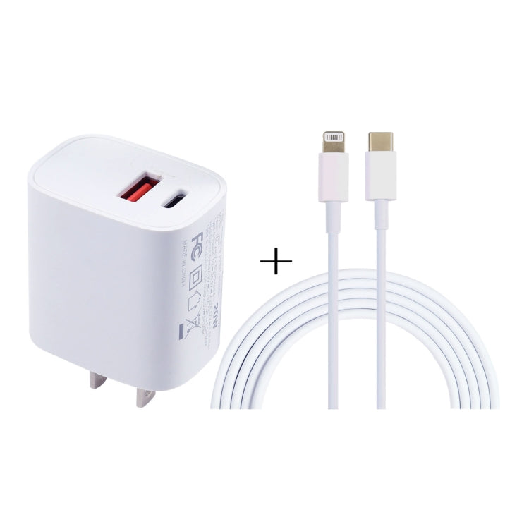 U087 20W USB-C / Type-C + USB Ports Charger with 100W Type-C to 8 Pin Fast Charging Cable 1m, US Plug - USB Charger by buy2fix | Online Shopping UK | buy2fix