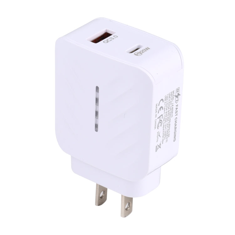 LZ-822A+C PD 20W USB-C / Type-C + QC 3.0 USB Fast Travel Charger, US Plug - Mobile Accessories by buy2fix | Online Shopping UK | buy2fix