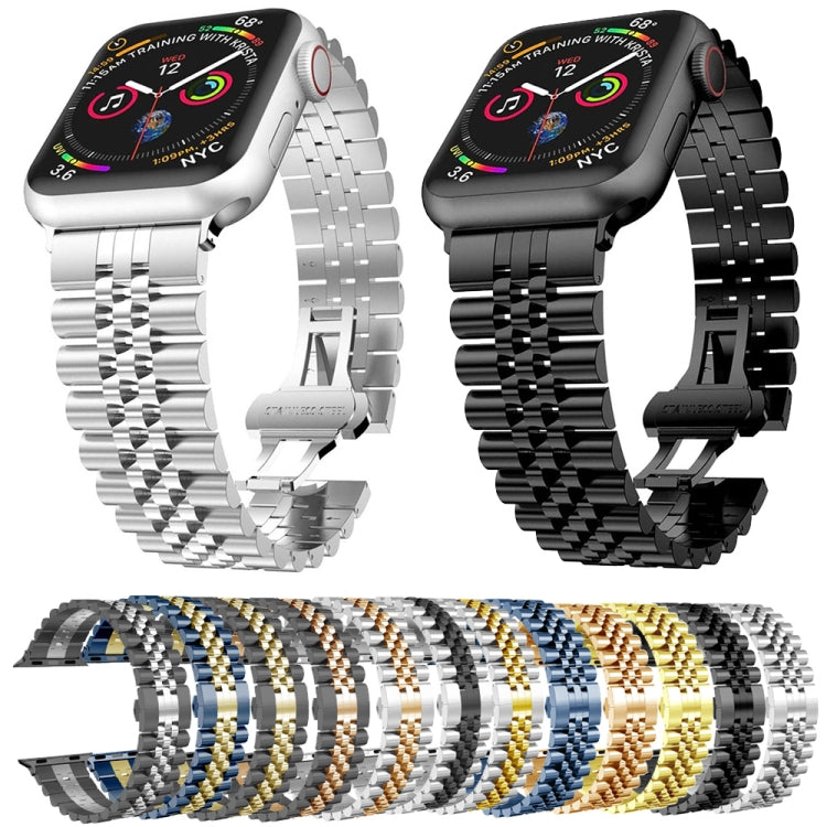 Man Five Beads Stainless Steel Watch Band, Width: 22mm For Apple Watch Series 8&7 41mm / SE 2&6&SE&5&4 40mm / 3&2&1 38mm(Silver) - Smart Wear by buy2fix | Online Shopping UK | buy2fix