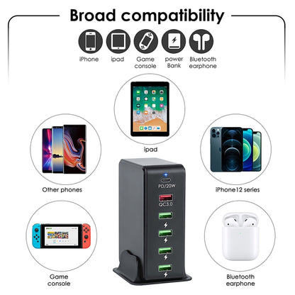 6 in 1 65W PD USB-C / Type-C + QC 3.0 USB + 4 USB Multi-port Travel Charger, AU Plug(Black) - Mobile Accessories by buy2fix | Online Shopping UK | buy2fix
