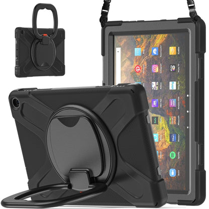 Silicone + PC Protective Case with Holder & Shoulder Strap For Amazon Kindle Fire HD 10 2021(Black+Black) - Amazon by buy2fix | Online Shopping UK | buy2fix