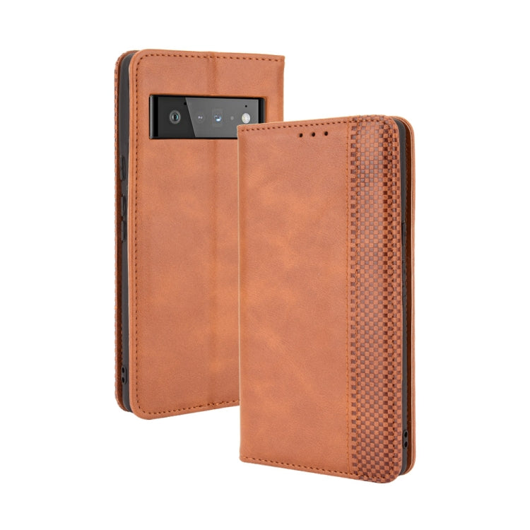 For Google Pixel 6 Magnetic Buckle Retro Crazy Horse Texture Horizontal Flip Leather Case with Holder & Card Slots & Photo Frame(Brown) - Google Cases by buy2fix | Online Shopping UK | buy2fix