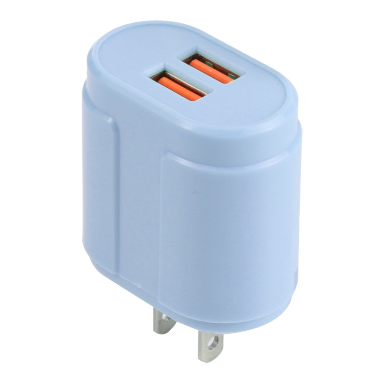 13-22 2.1A Dual USB Macarons Travel Charger, US Plug(Blue) - Mobile Accessories by buy2fix | Online Shopping UK | buy2fix