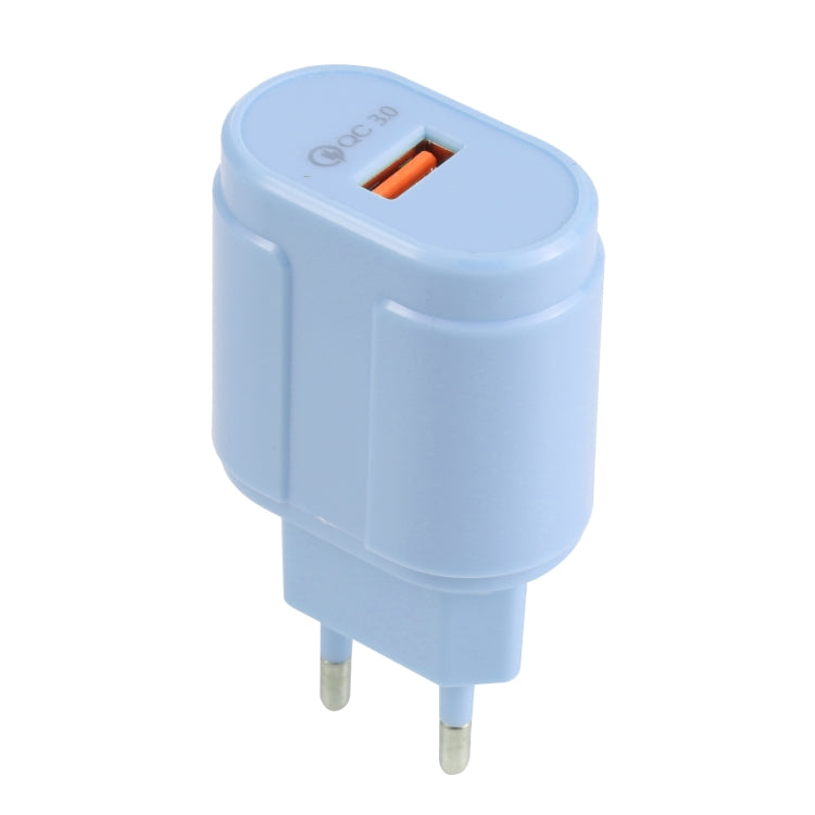 13-3 QC3.0 Single USB Interface Macarons Travel Charger, EU Plug(Blue) - Mobile Accessories by buy2fix | Online Shopping UK | buy2fix