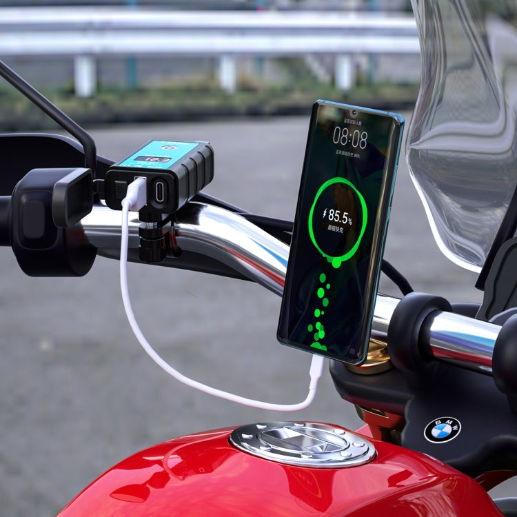 WUPP ZH-1422B2 DC12-24V Motorcycle Square Single USB + PD Fast Charging Charger with Switch + Voltmeter + Integrated SAE Socket + 1m SAE Socket Cable - In Car by WUPP | Online Shopping UK | buy2fix