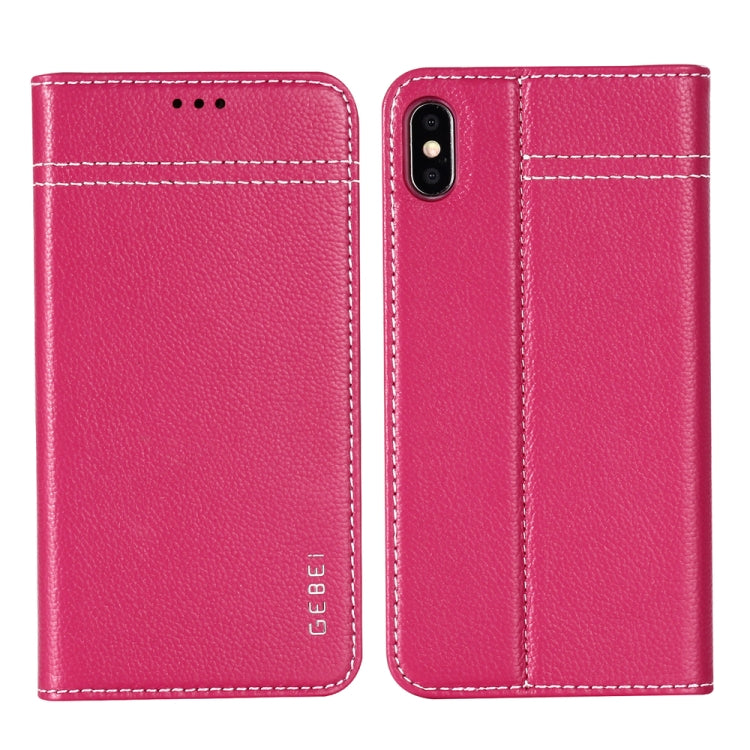 For iPhone XS Max GEBEI Top-grain Leather Horizontal Flip Protective Case with Holder & Card Slots(Rose Red) - More iPhone Cases by GEBEI | Online Shopping UK | buy2fix