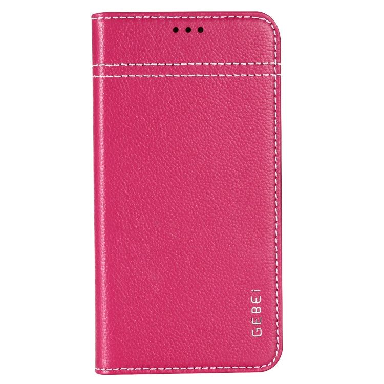 For iPhone XS Max GEBEI Top-grain Leather Horizontal Flip Protective Case with Holder & Card Slots(Rose Red) - More iPhone Cases by GEBEI | Online Shopping UK | buy2fix