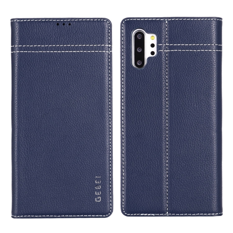 For Galaxy Note 10  GEBEI Top-grain Leather Horizontal Flip Protective Case with Holder & Card Slots(Blue) - Galaxy Phone Cases by GEBEI | Online Shopping UK | buy2fix