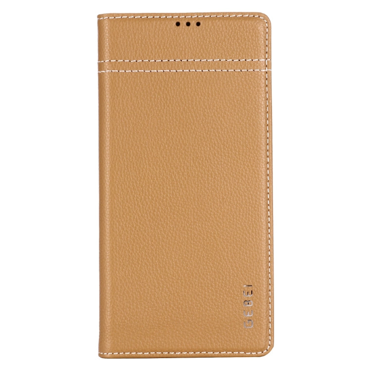 For Galaxy Note 10+ GEBEI Top-grain Leather Horizontal Flip Protective Case with Holder & Card Slots(Khaki) - Galaxy Phone Cases by GEBEI | Online Shopping UK | buy2fix