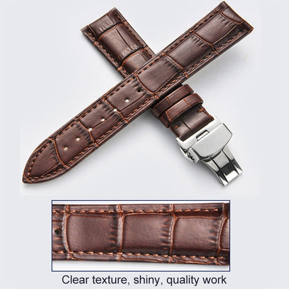 22mm Classic Cowhide Leather Black Butterfly Buckle Watch Band(Brown) - 22mm Bands by buy2fix | Online Shopping UK | buy2fix