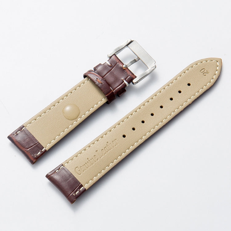 20mm Calf Leather Watch Band(Brown White Lines) - Smart Wear by buy2fix | Online Shopping UK | buy2fix