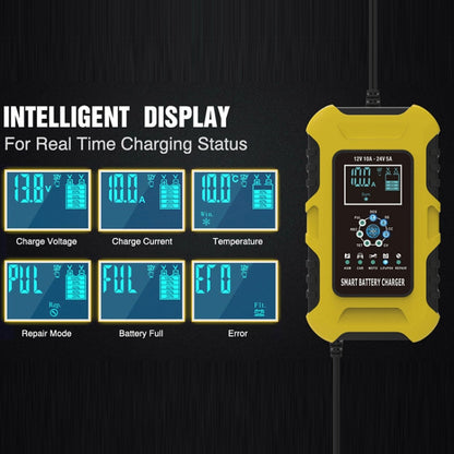 FOXSUR 10A 12V 7-segment Motorcycle / Car Smart Battery Charger, Plug Type:US Plug(Yellow) - Battery Charger by FOXSUR | Online Shopping UK | buy2fix