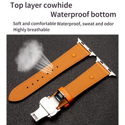 Butterfly Clasp  Top Layer Cowhide Leather Strap Watch Band For Apple Watch Series 8&7 41mm / SE 2&6&SE&5&4 40mm / 3&2&1 38mm(Baby Blue) - Watch Bands by buy2fix | Online Shopping UK | buy2fix