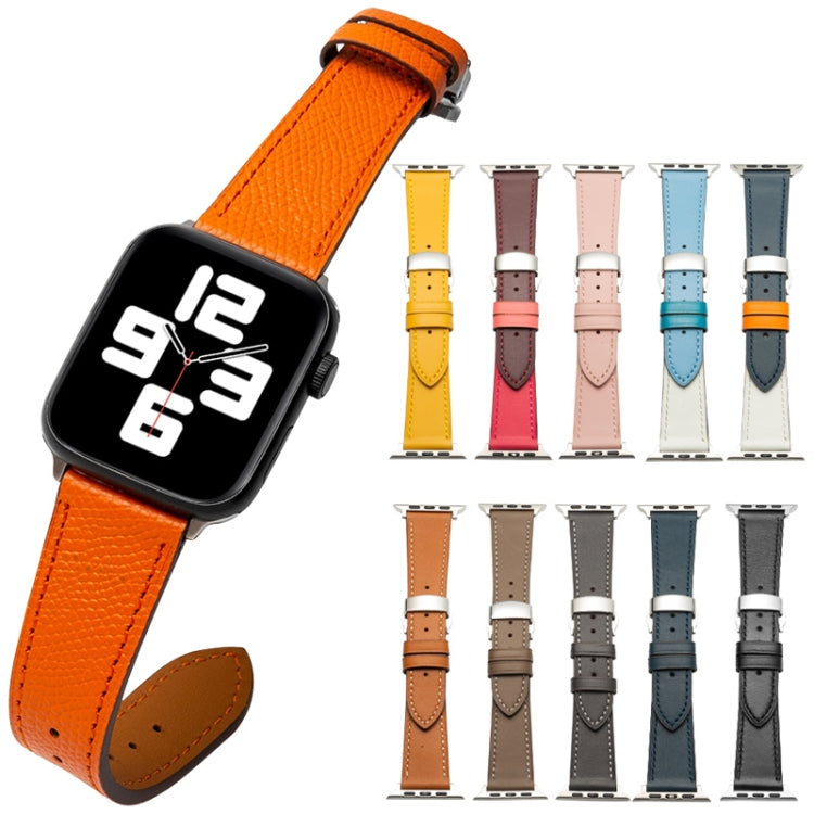 Butterfly Clasp  Top Layer Cowhide Leather Strap Watch Band For Apple Watch Ultra 49mm / Series 8&7 45mm / SE 2&6&SE&5&4 44mm / 3&2&1 42mm(Red) - Watch Bands by buy2fix | Online Shopping UK | buy2fix