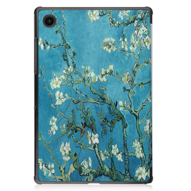 For Samsung Galaxy Tab A8 2021 Painted Leather Tablet Case with 3-Fold Holder(Apricot Blossom) - Samsung Accessories by buy2fix | Online Shopping UK | buy2fix