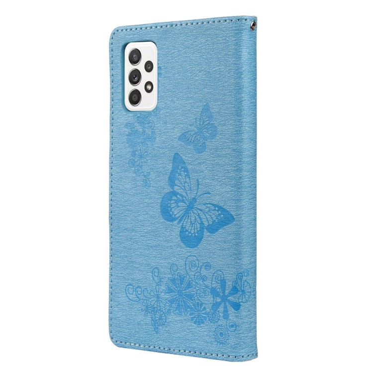 For Samsung Galaxy A33 5G Butterfly Embossed Horizontal Flip Leather Phone Case with Card Slot & Holder(Blue) - Samsung Accessories by buy2fix | Online Shopping UK | buy2fix