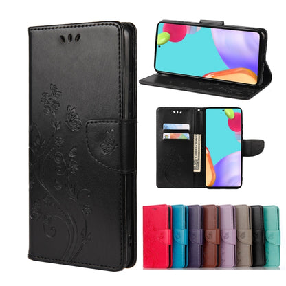 For Samsung Galaxy A53 5G Butterfly Flower Pattern Horizontal Flip Leather Phone Case with Card Slot & Holder(Black) - Samsung Accessories by buy2fix | Online Shopping UK | buy2fix