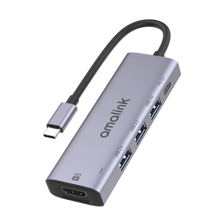 amalink 95123D Type-C / USB-C to HDMI + 3 Ports USB + PD 3.0 Multi-function HUB(Grey) - USB HUB by amalink | Online Shopping UK | buy2fix