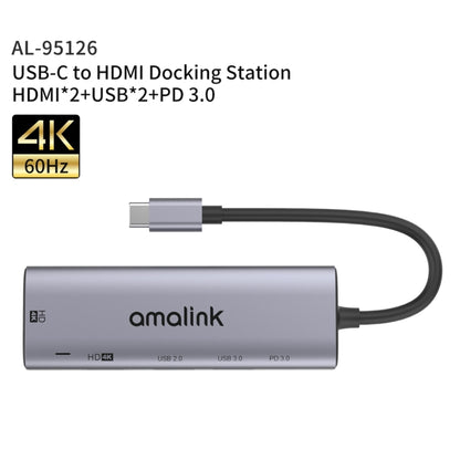 amalink 95126 Type-C / USB-C to Dual HDMI + 2 Ports USB + PD 3.0 Multi-function HUB(Grey) - USB HUB by amalink | Online Shopping UK | buy2fix