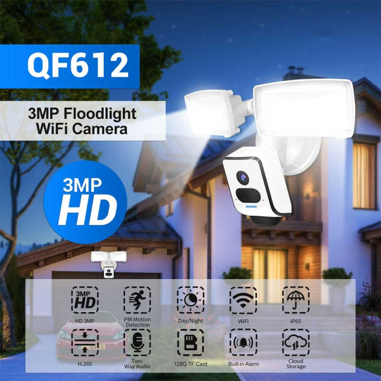 ESCAM QF612 3MP WiFi IP Camera & Floodlight, Support Night Vision / PIR Detection(US Plug) - Security by ESCAM | Online Shopping UK | buy2fix
