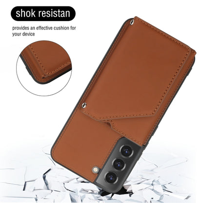 For Samsung Galaxy S22 5G Skin Feel PU + TPU + PC Phone Case with Card Slots(Brown) - Samsung Accessories by buy2fix | Online Shopping UK | buy2fix