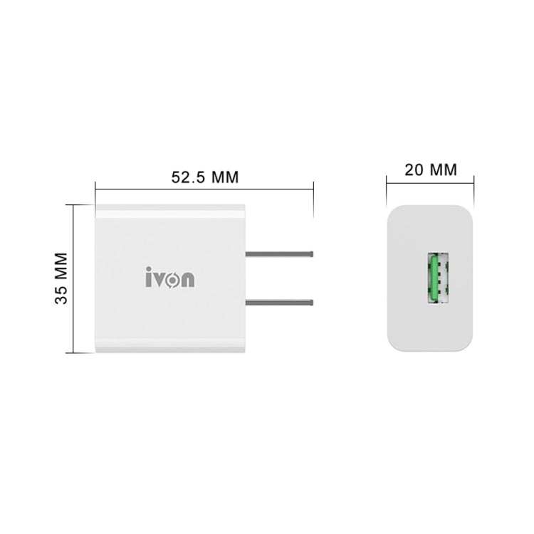 IVON AD-35 2 in 1 18W QC3.0 USB Port Travel Charger + 1m USB to 8 Pin Data Cable Set, US Plug(White) - Apple Accessories by IVON | Online Shopping UK | buy2fix