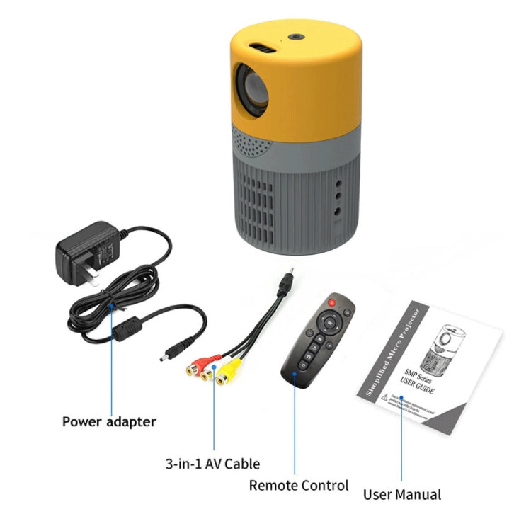 T400 100 inch Screen 3000 Lumens LED Mini Projector, Plug Type:EU Plug(Grey Yellow) - Consumer Electronics by buy2fix | Online Shopping UK | buy2fix