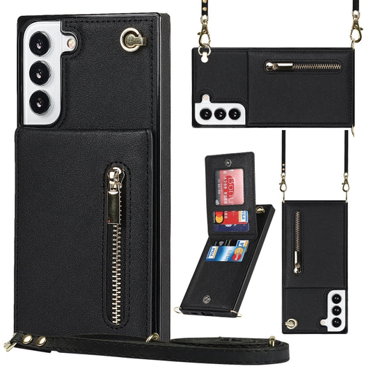 For Samsung Galaxy S22 5G Cross-body Square Zipper Card Holder Bag Phone Case(Black) - Samsung Accessories by buy2fix | Online Shopping UK | buy2fix