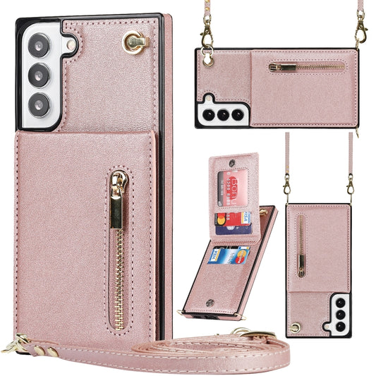 For Samsung Galaxy S22+ 5G Cross-body Square Zipper Card Holder Bag Phone Case(Rose Gold) - Samsung Accessories by buy2fix | Online Shopping UK | buy2fix