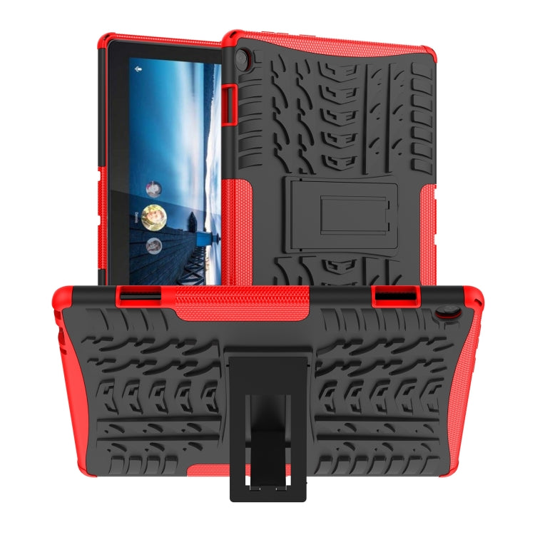 For Lenovo Tab M10 X605 / X505 Tire Texture Shockproof TPU+PC Protective Tablet Case with Holder(Red) - For Lenovo by buy2fix | Online Shopping UK | buy2fix