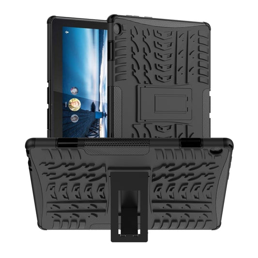 For Lenovo Tab M10 X605 / X505 Tire Texture Shockproof TPU+PC Protective Tablet Case with Holder(Black) - For Lenovo by buy2fix | Online Shopping UK | buy2fix