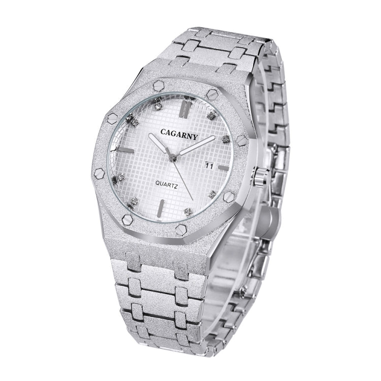 CAGARNY 6885 Simple Stone Surface Quartz Steel Band Watch For Men(Silver Shell White Surface) - Metal Strap Watches by CAGARNY | Online Shopping UK | buy2fix