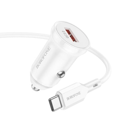 Borofone BZ18 Single USB Port QC3.0 Car Charger with Type-C / USB-C Charging Cable(White) - Car Charger by Borofone | Online Shopping UK | buy2fix