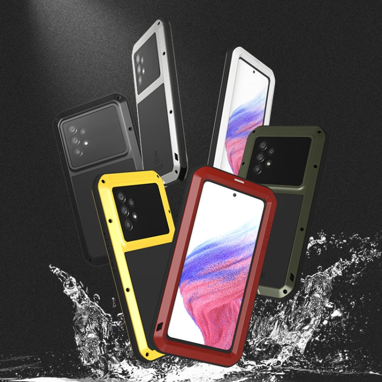 For Samsung Galaxy A53 LOVE MEI Metal Shockproof Waterproof Dustproof Protective Phone Case with Glass(Yellow) - Galaxy Phone Cases by LOVE MEI | Online Shopping UK | buy2fix