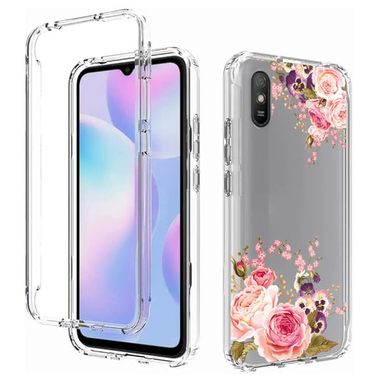 For Xiaomi Redmi 9A PC+TPU Transparent Painted Phone Case(Pink Rose) - Xiaomi Cases by buy2fix | Online Shopping UK | buy2fix