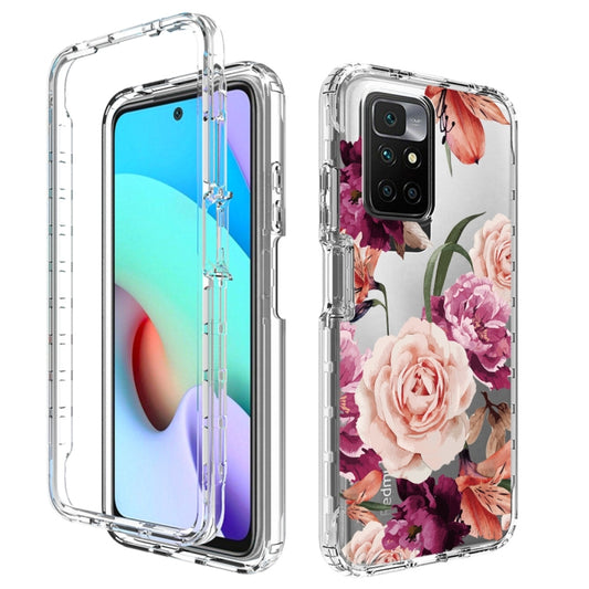 For Xiaomi Redmi 10 PC+TPU Transparent Painted Phone Case(Purple Floral) - Xiaomi Cases by buy2fix | Online Shopping UK | buy2fix