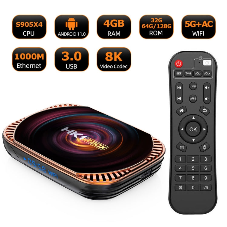 MECOOL HK1RBOX X4 4K TV Box, Android 11 Amlogic S905X4 CPU with RC 4GB+128GB(US Plug) - Consumer Electronics by MECOOL | Online Shopping UK | buy2fix