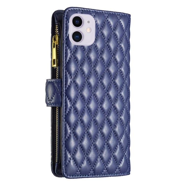 For iPhone 11 Diamond Lattice Zipper Wallet Leather Flip Phone Case (Blue) - iPhone 11 Cases by buy2fix | Online Shopping UK | buy2fix
