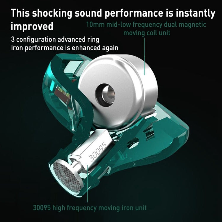 KZ-ZST X 1.25m Ring Iron Hybrid Driver In-Ear Noise Cancelling Earphone, Style:Without Microphone(Hyun Cyan) - In Ear Wired Earphone by KZ | Online Shopping UK | buy2fix