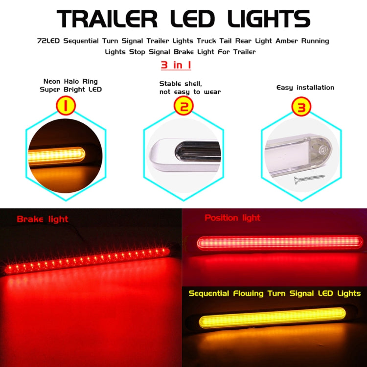 2 PCS 72LEDs Two-color Brake Turn Tail Light(Smoked Shell Red Light + Flowing Yellow Light) - In Car by buy2fix | Online Shopping UK | buy2fix