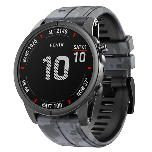 For Garmin Fenix 7X Camouflage Silicone Watch Band(Grey) - Smart Wear by buy2fix | Online Shopping UK | buy2fix