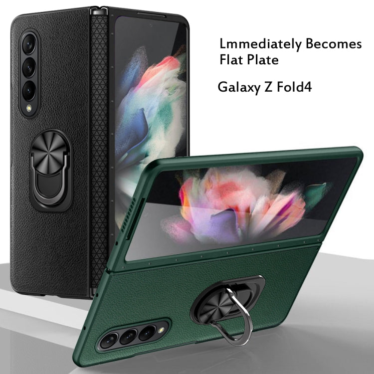 For Samsung Galaxy Z Fold4 GKK Litchi Pattern Foldable Protective Phone Case with Ring Holder(Green) - Galaxy Z Fold4 5G Cases by GKK | Online Shopping UK | buy2fix