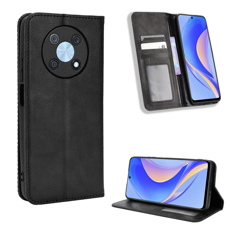 For Huawei nova Y90 Magnetic Buckle Retro Texture Leather Phone Case(Black) - Mobile Accessories by buy2fix | Online Shopping UK | buy2fix