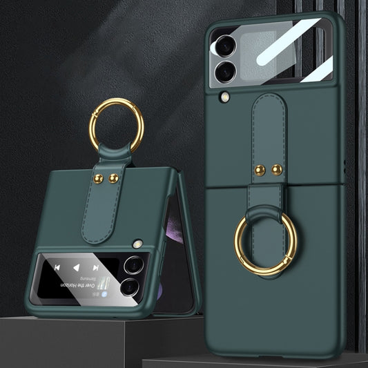 For Samsung Galaxy Z Flip4 GKK Ultra-thin PC Full Coverage Phone Flip Case with Ring Holder(Dark Green) - Galaxy Z Flip4 5G Cases by GKK | Online Shopping UK | buy2fix