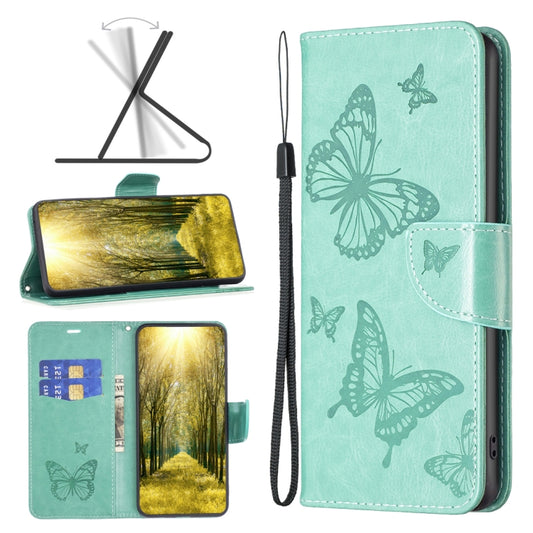 For Xiaomi Redmi A1/A1+ Two Butterflies Embossing Leather Phone Case(Green) - Xiaomi Cases by buy2fix | Online Shopping UK | buy2fix