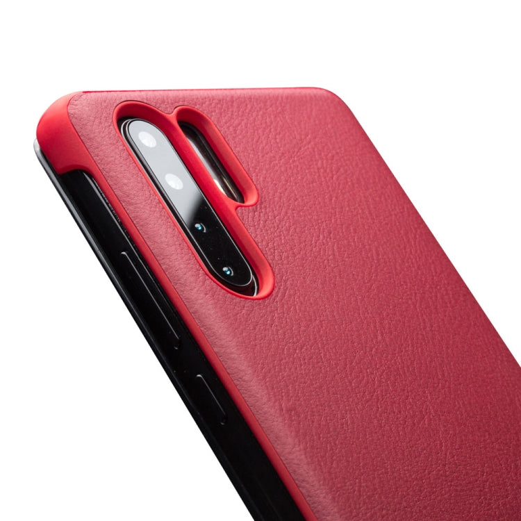 For Huawei P30 Pro QIALINO Genuine Leather Side Window View Smart Phone Case(Red) - Huawei Cases by QIALINO | Online Shopping UK | buy2fix