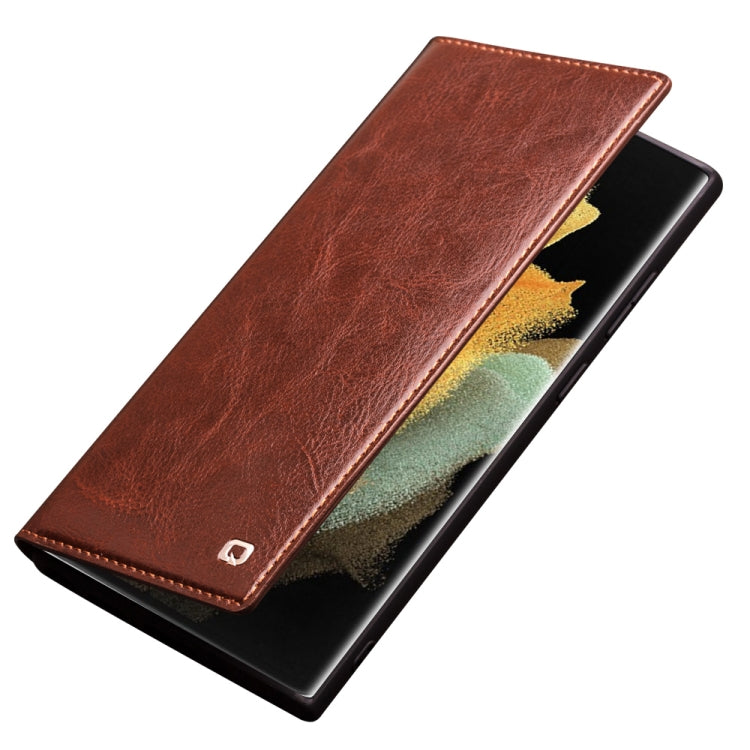 For Samsung Galaxy S22 Ultra 5G QIALINO Genuine Leather Phone Case(Brown) - Galaxy S22+ 5G Cases by QIALINO | Online Shopping UK | buy2fix