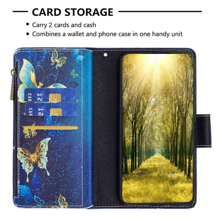 For Samsung Galaxy A14 5G Colored Drawing Pattern Zipper Leather Phone Case(Gold Butterfly) - Galaxy Phone Cases by buy2fix | Online Shopping UK | buy2fix