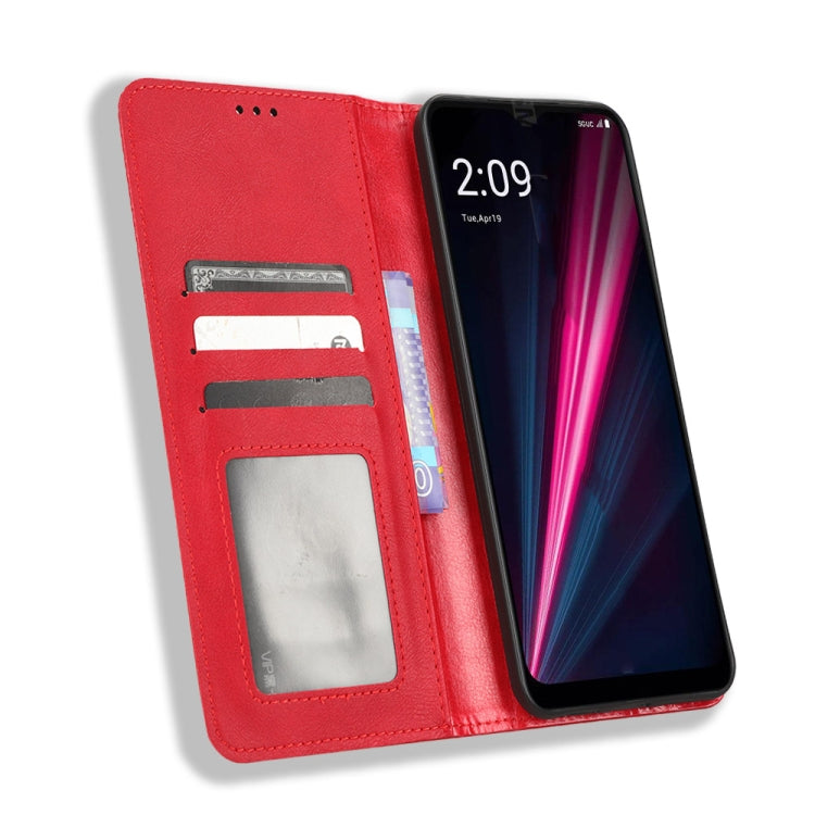 For T-Mobile REVVL 6 Pro 5G Magnetic Buckle Retro Texture Leather Phone Case(Red) - More Brand by buy2fix | Online Shopping UK | buy2fix