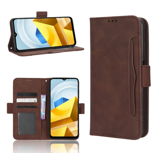 For Xiaomi Poco M5 Skin Feel Calf Texture Card Slots Leather Phone Case(Brown) - Poco M5 Cases by buy2fix | Online Shopping UK | buy2fix